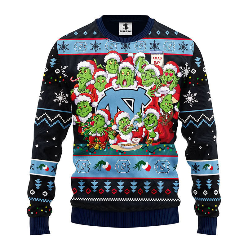 North Carolina Tar Heels 12 Grinch Xmas Day Ugly Christmas Sweater