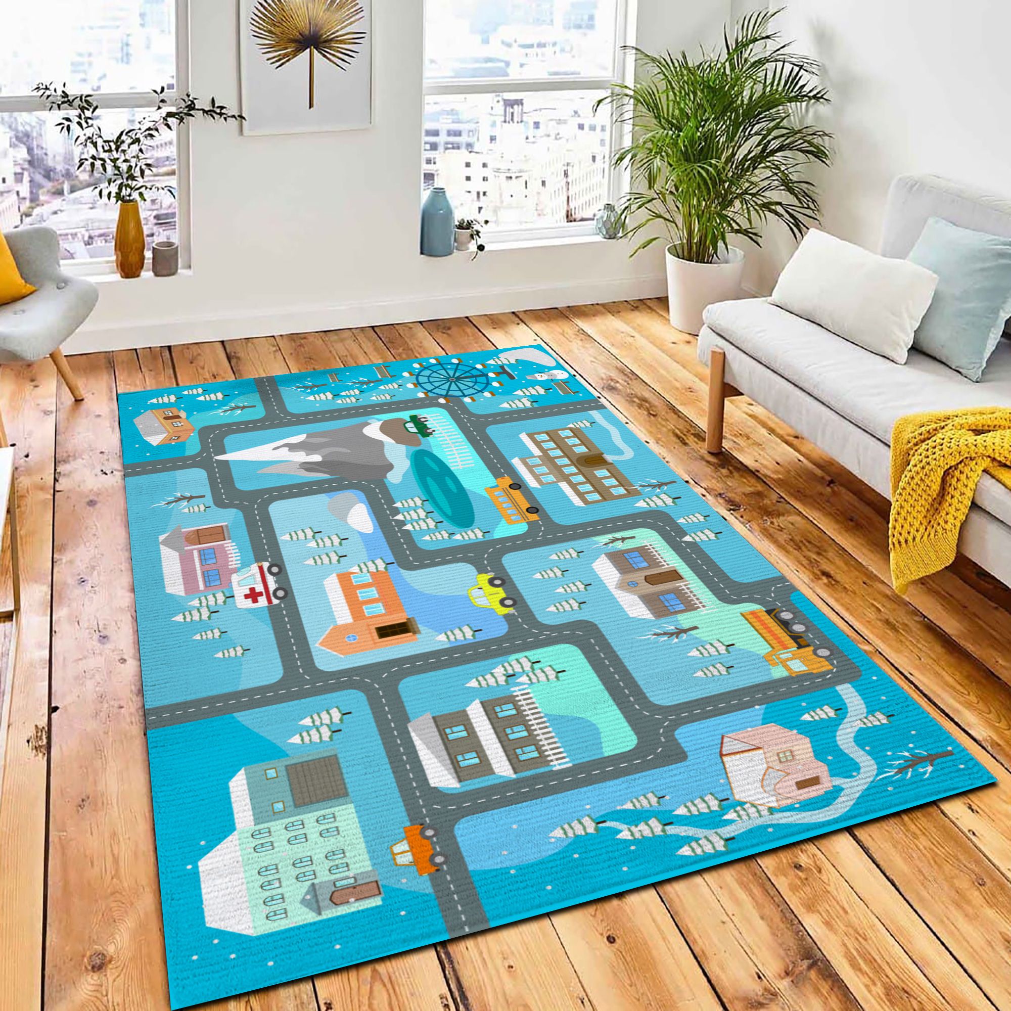 Winter Map Seamless Pattern Roads Rug Kid Play Rug Home Decor