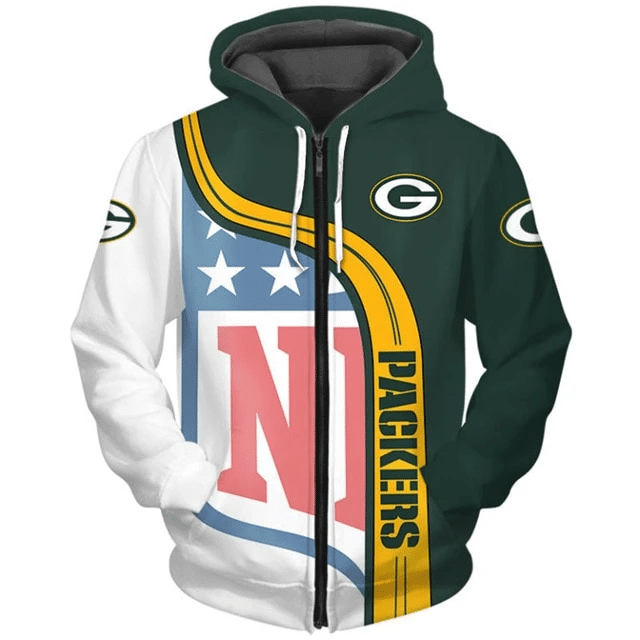 Green Bay Packers Curved Stripes 5 Unisex 3D Hoodie Gift For Fans