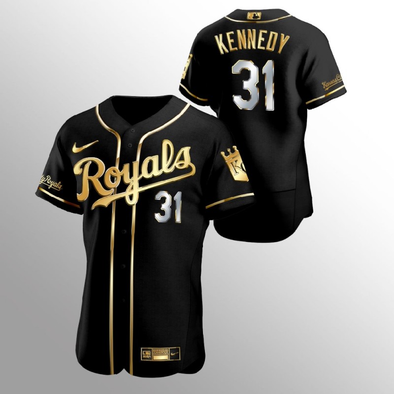 Men’S Kansas City Royals Ian Kennedy Golden Edition Black Authentic Jersey – All Stitched, Embroidery