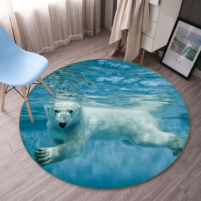 Animal Cute Polar Bear Round Rug, Bedroom Round Rug, Non-Slip Carpet, Popular Carpet, Carpet Living Room Decoration