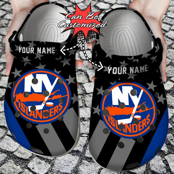 Hockey Crocss – Personalized New York Islanders Star Flag Clog Shoes