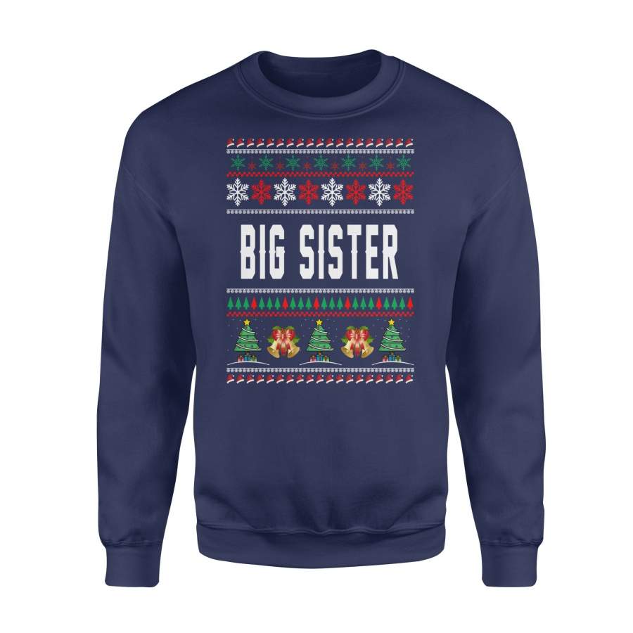Big Sister Ugly Christmas Family Jingle Bells Hat Snowflakes Christmas Tree Holiday Christmas X-Mas Sweatshirt T Shirt Christmas Gift Ideas