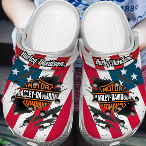 Harley Davidson Us Flag Adults Crocs Crocband Clog Shoes For Men Women Ht