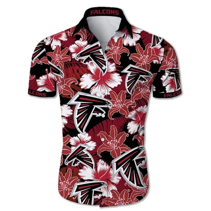 Atlanta Falcons Hawaiian Shirt Tropical Flower Short Sleeve Slim Fit Body -Zx09898