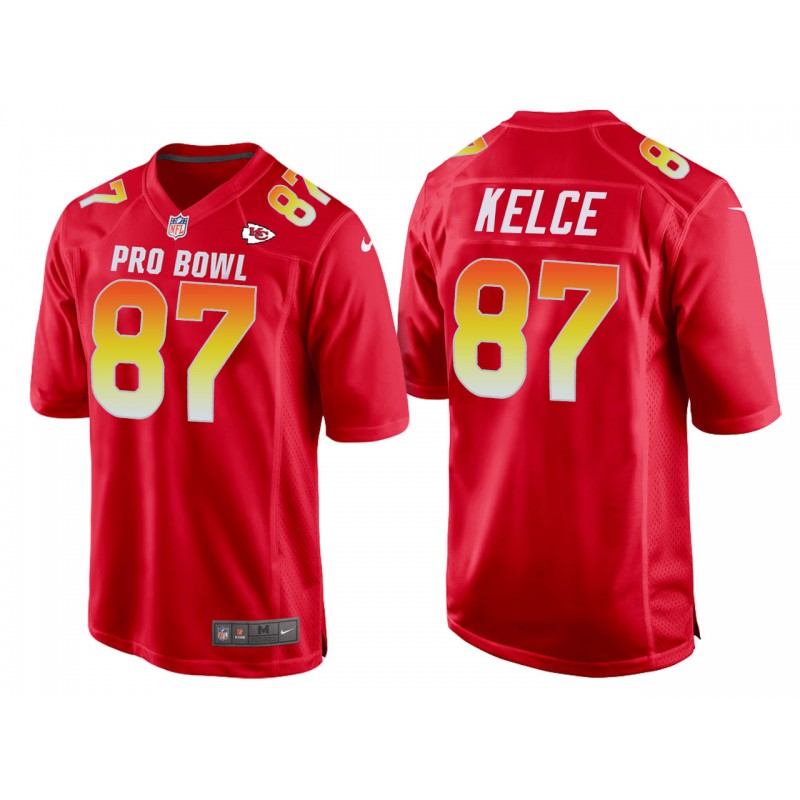 Men Travis Kelce Kansas City Chiefs Afc Red 2018 Pro Bowl Game Jersey – All Stitched, Embroidery