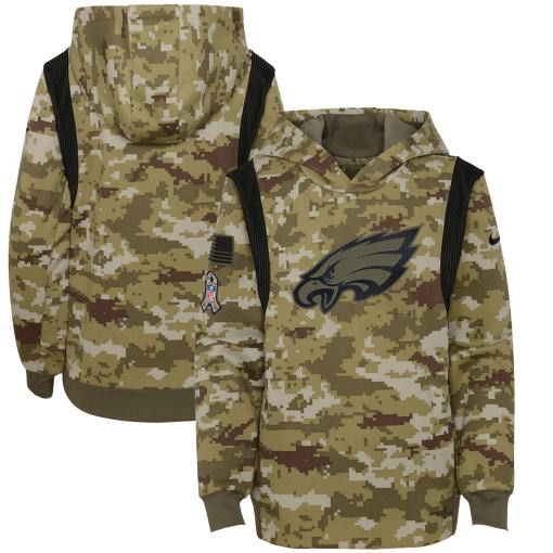 Philadelphia Eagles Youth 2021 Salute To Service Therma Performance Pullover Hoodie – Olive