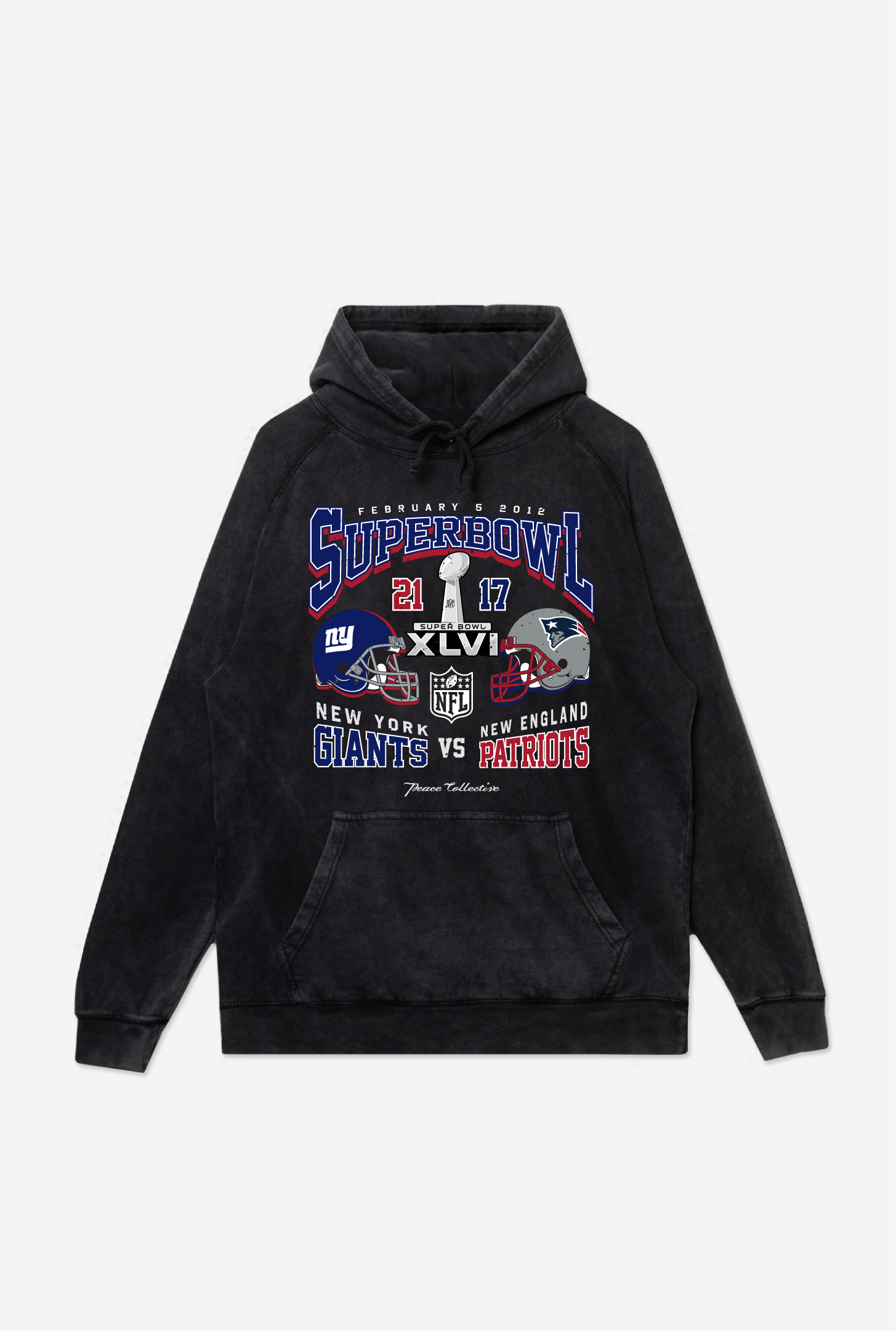 Super Bowl Xlvi: New York Giants Vs. New England Patriots Stonewashed Hoodie – Black