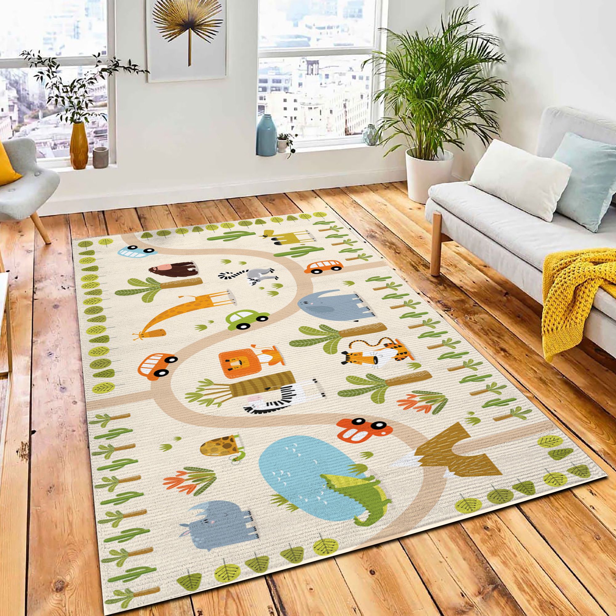 Vector Tropical Maze Animals Safari Area Rug Nursery Rug Room Decor