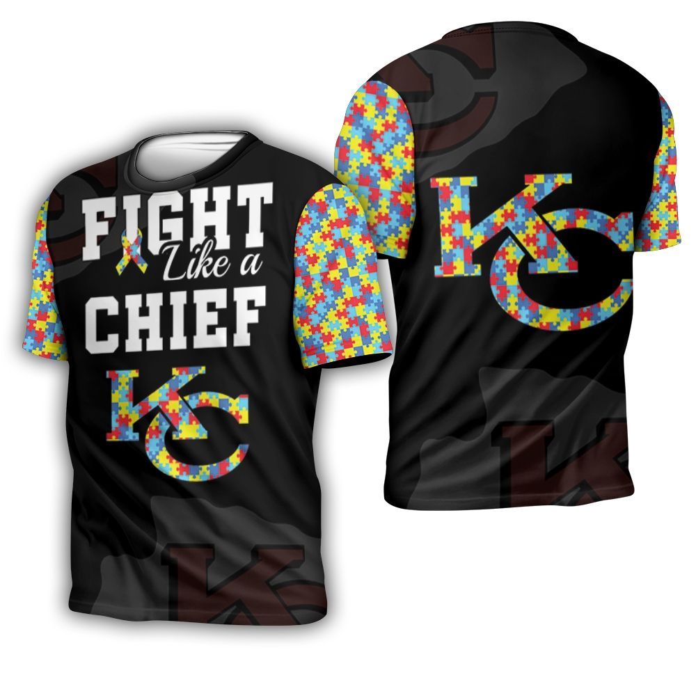 Fight Like A Kansas City Chiefs Autism Support 3D T-Shirt