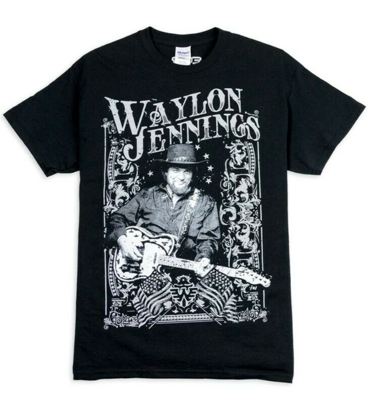 Waylon Jennings Telecaster Photo Unisex  Vintage black print t shirt