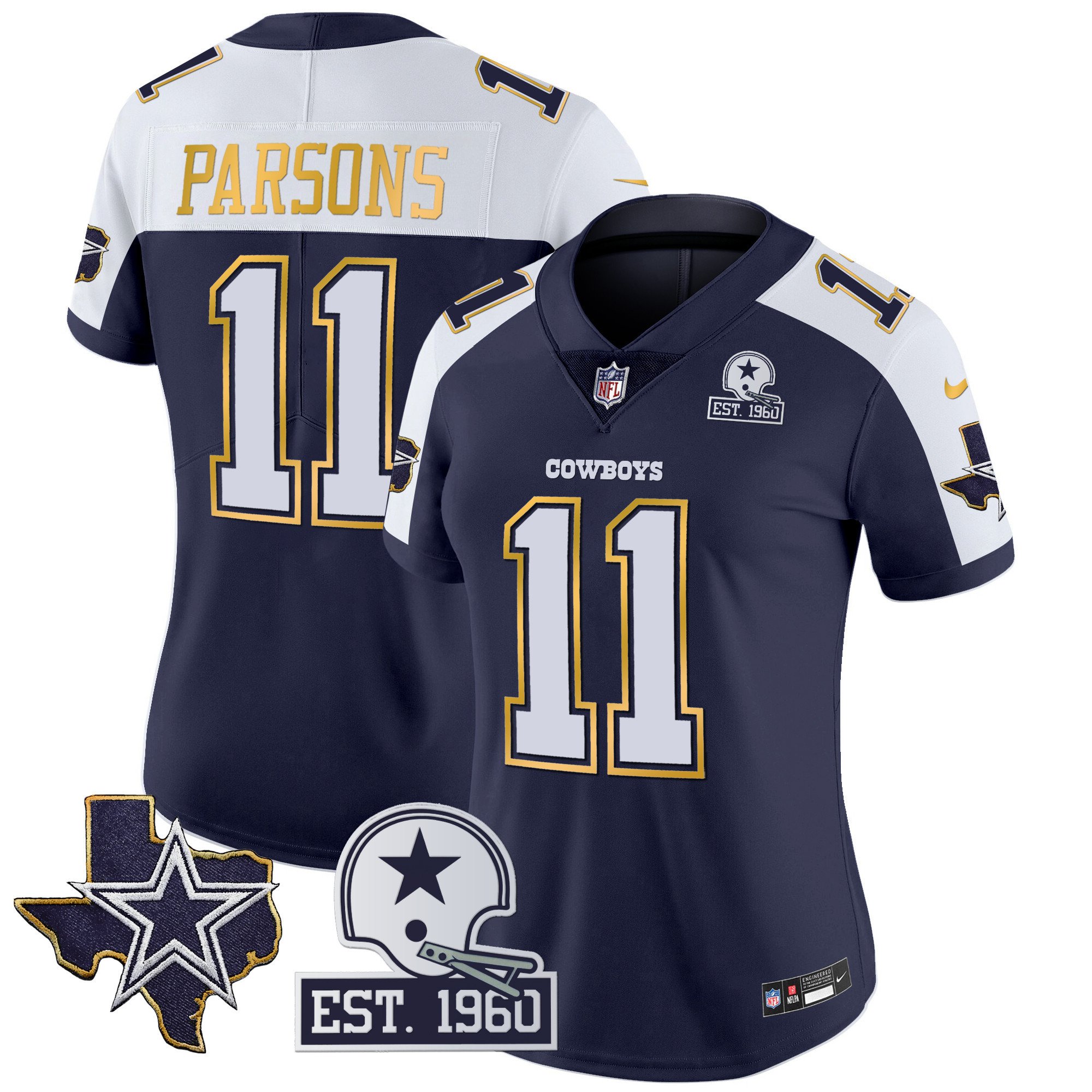 Women’S Cowboys Texas Patch Gold Trim Vapor Jersey – All Stitched