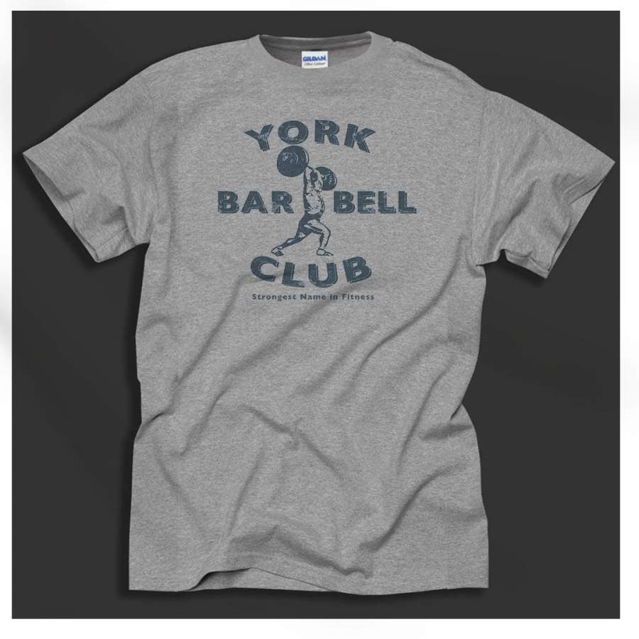 York Barbell Club Workout Shirt Vintage Gym Strength Grey T-Shirt Big Sizing