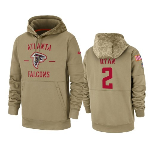 Atlanta Falcons Matt Ryan Tan 2019 Salute To Service Sideline Therma Pullover Hoodie