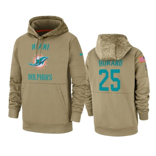 Miami Dolphins Xavien Howard Tan 2019 Salute To Service Sideline Therma Pullover Hoodie