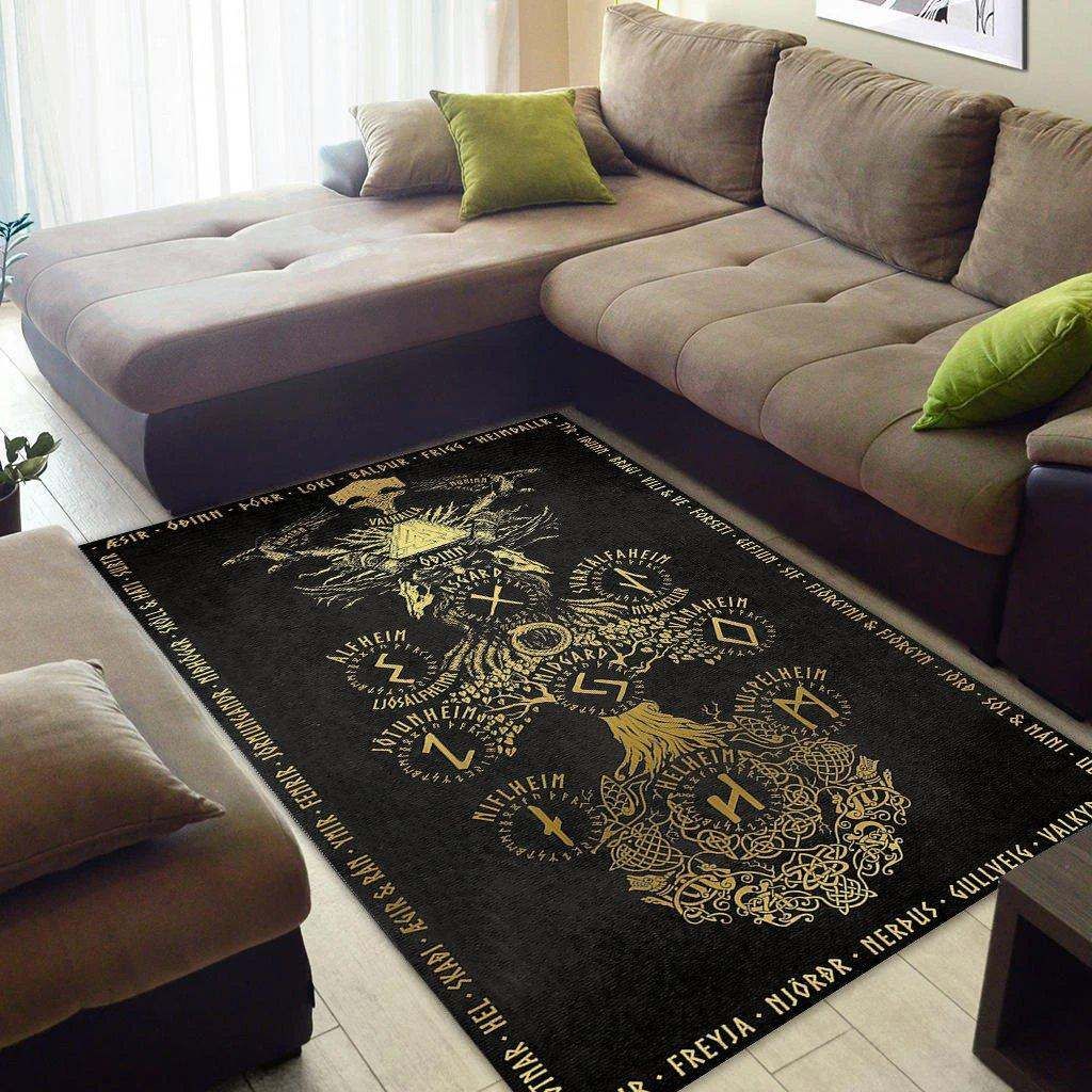 Yggdrasil Norse Mythology Gold Area Rug Carpet Area Rug For Living Room Bedroom Rug Home Decor