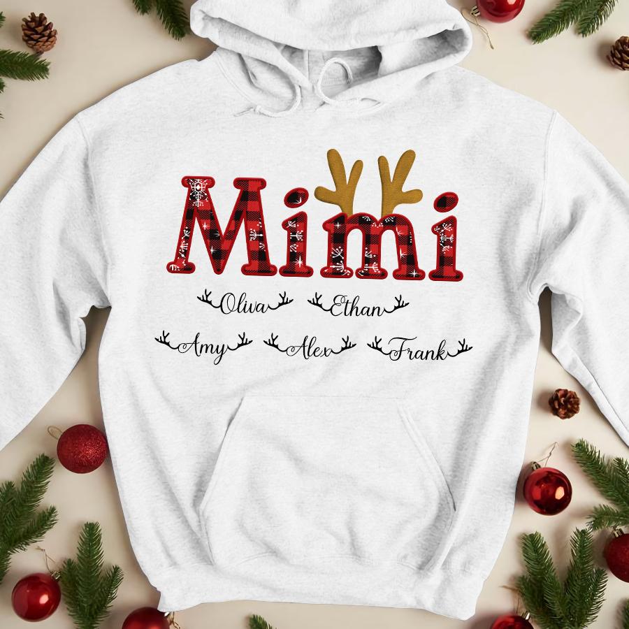 Lovelypod - Hoodie Shirt, Mimi Reindeer Red Plaid Christmas Shirt, Custom Mimi Gift Shirt