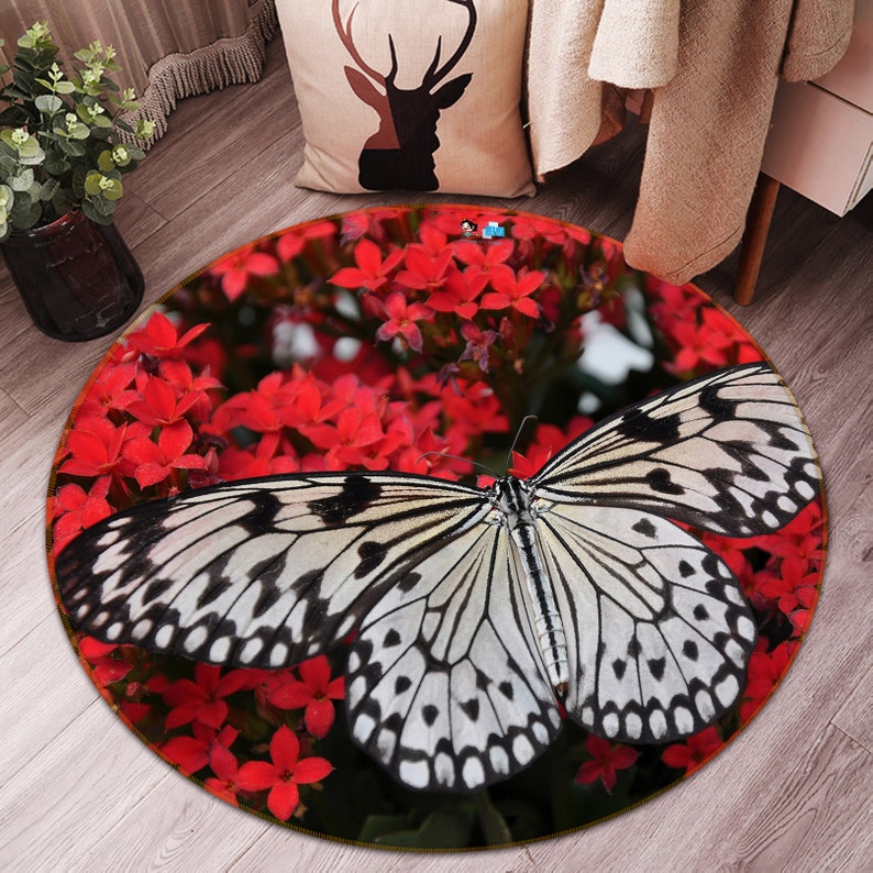 Animal Butterfly Round Rug, Bedroom Round Rug, Non-Slip Carpet, Popular Carpet, Carpet Living Room Decoration