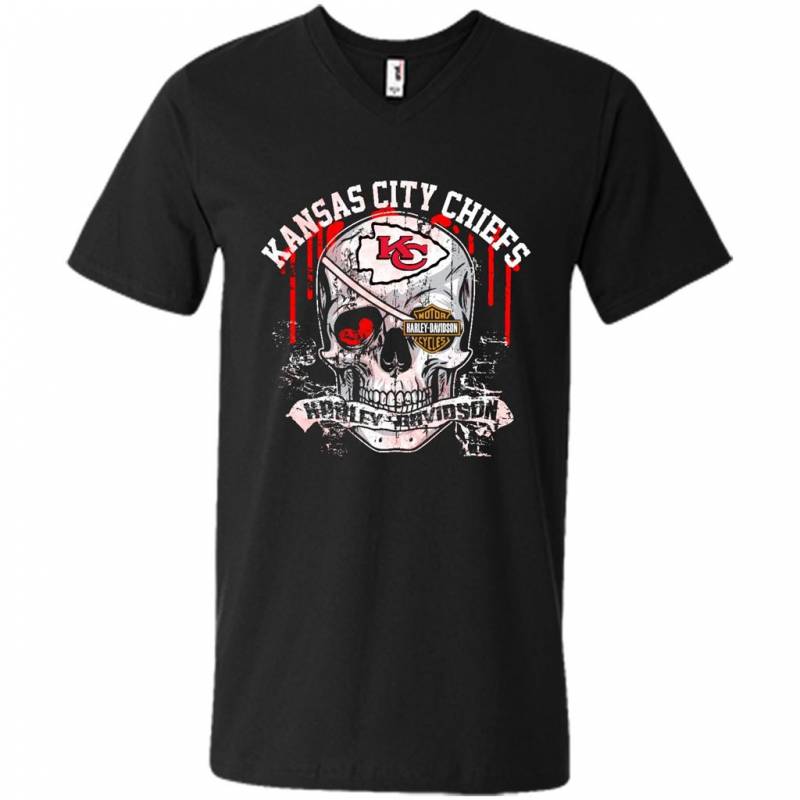 Kansas City Chiefs Harley Davidson Skull – Men’s V-neck