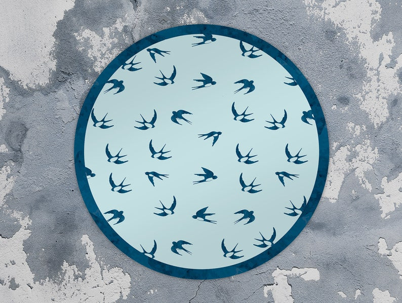 Swallows Round Rug, Animal Floor Mat, Blue And Navy Mat, Floor Mat, Kitchen Decor, Desk Mat