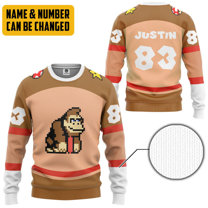 Personalized Pixel Donkey Kong Ugly Christmas Sweater – All Over Print 3D Sweater