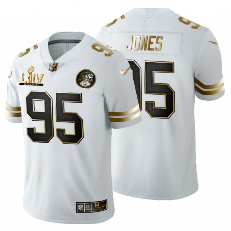 Men’S Kansas City Chiefs #95 Chris Jones White Super Bowl Liv Golden Edition Jersey – All Stitched, Embroidery