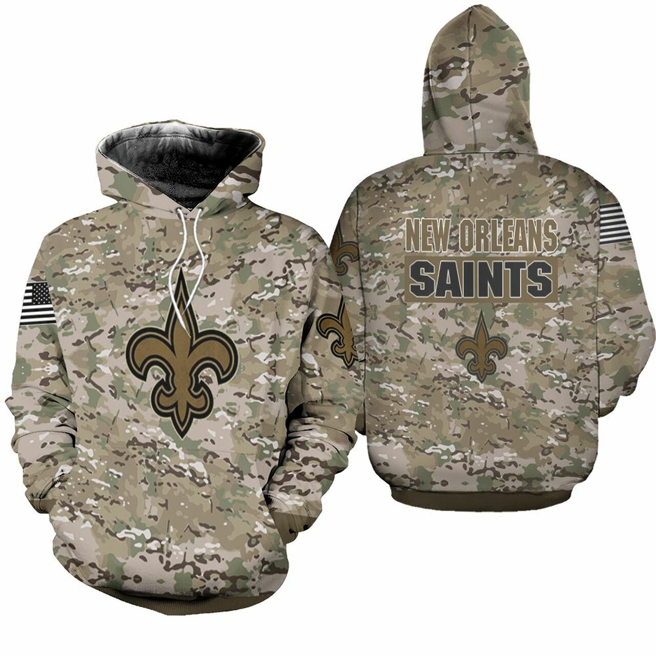 New Orleans Saints Camouflage Veteran 3D T Shirt Hoodie Sweater Jersey Hoodie Model A23873