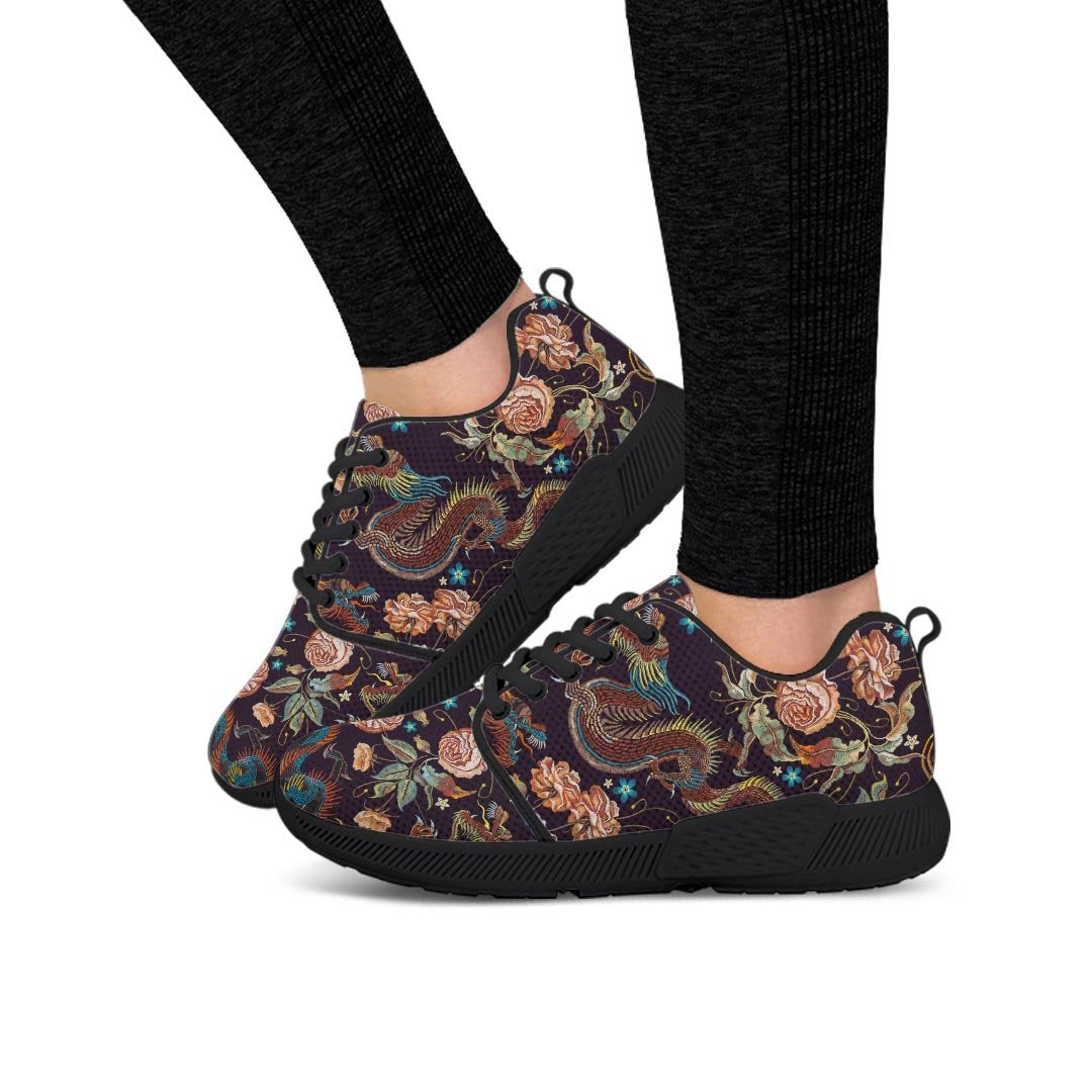 Vintage Chinese Dragon Floral Print Women’S Athletic Shoes