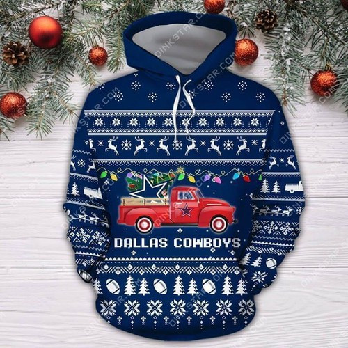 Dallas Cowboys Christmas Truck Ugly Christmas 33 Unisex 3D Hoodie Gift For Fans