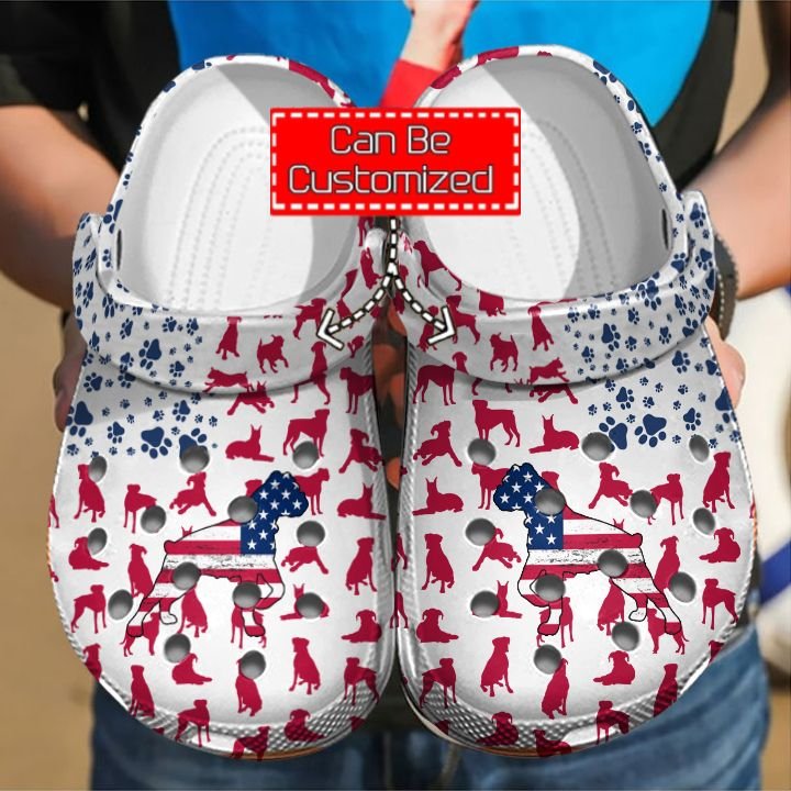 Animal Print Crocs – Boxer Dog American Flag Clog Shoes