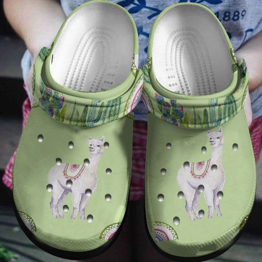 Watercolor White Alpaca Crocs Shoes – Llamas Cactus Clog Birthday Gift For Boy Girl Son Daughter Niece Nephew