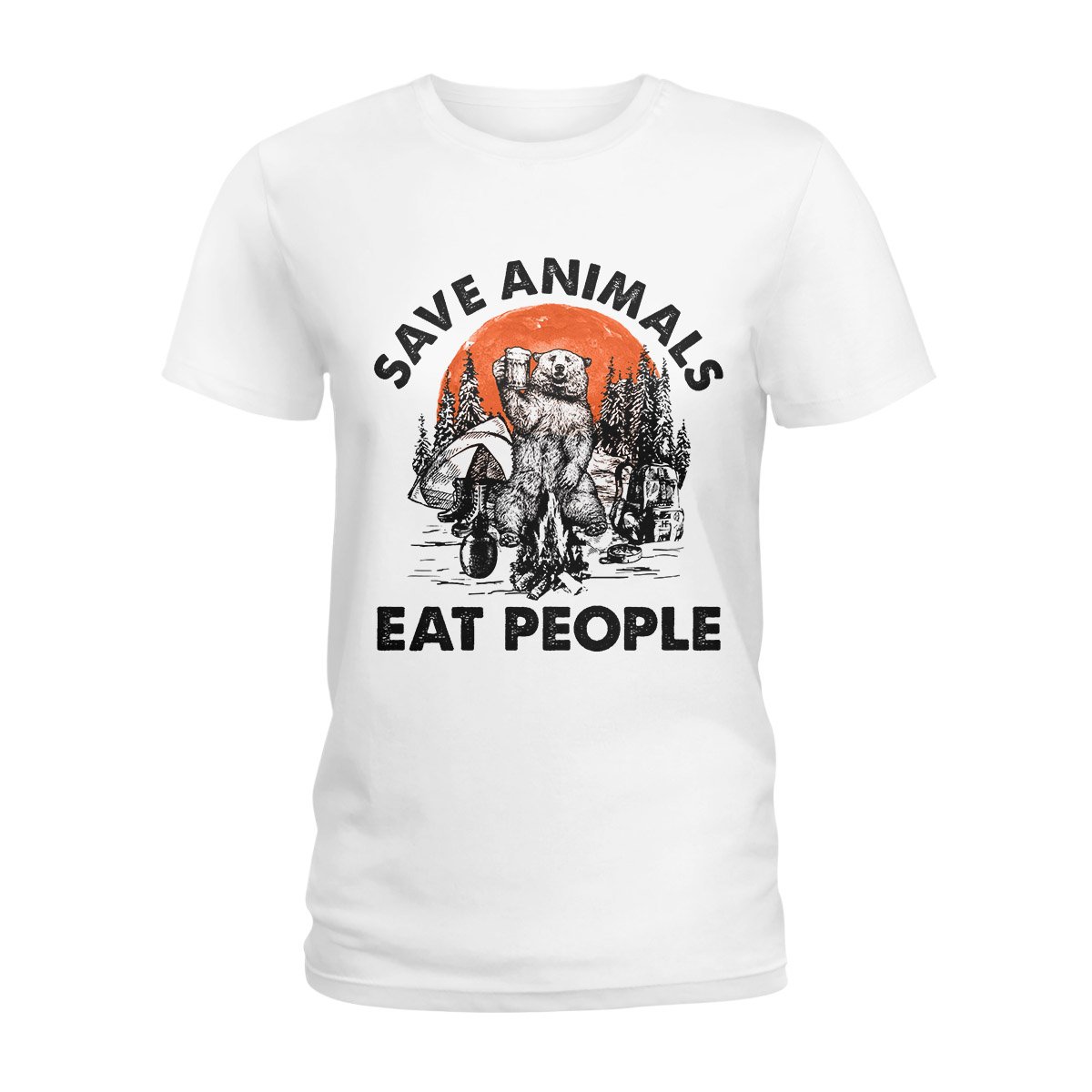 Save Animal Eat People Bear Camping Ez02 0309 Ladies T-Shirt