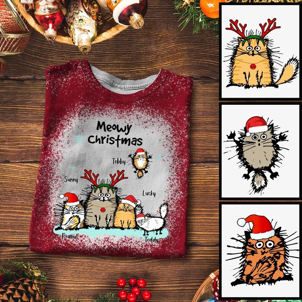 Funny Cat Personalized Cat Christmas Bleached Shirt Sweatshirt Hoodie Ap456