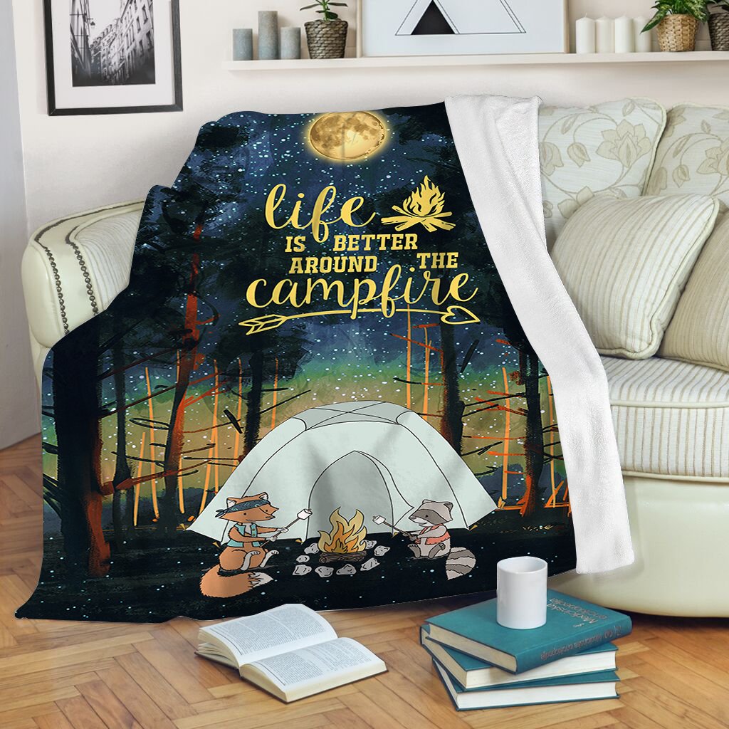 Campfire And Marshmallow Animal Camping Fleece Blanket, Life Is Better Around The Campfire Blanket Chipteeamz – TNN270
