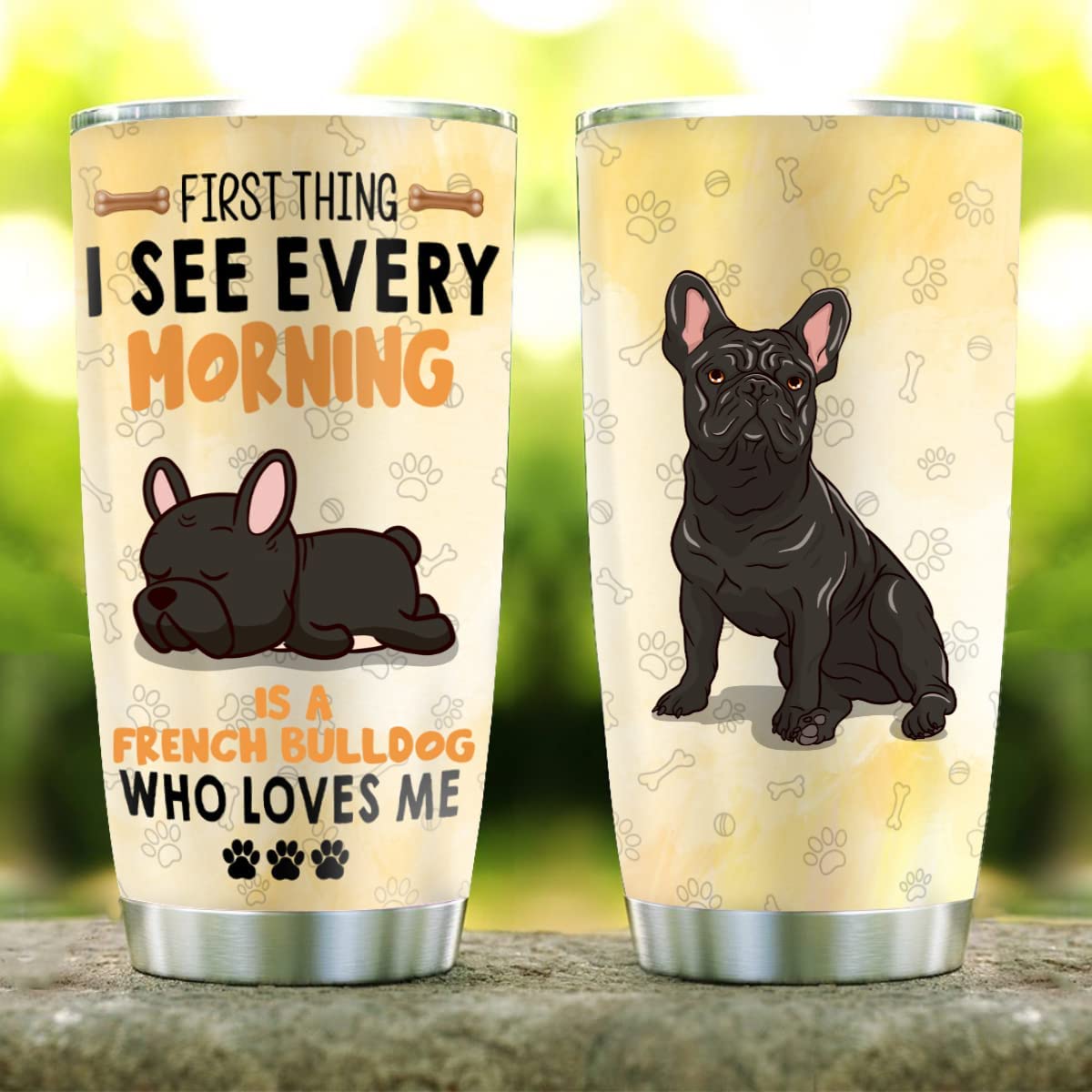 20Oz French Bulldog Dog Lover Love Me Every Morning Tumbler Cup With Lid, Double Wall Vacuum Thermos Insulated Travel Coffee Mug