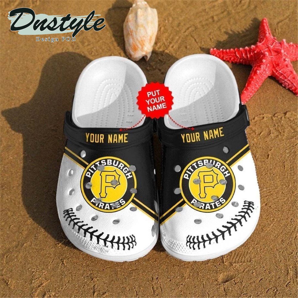 Pittsburgh Pirates Custom Name Pattern Crocs Classic Clogs Shoes In Black & White