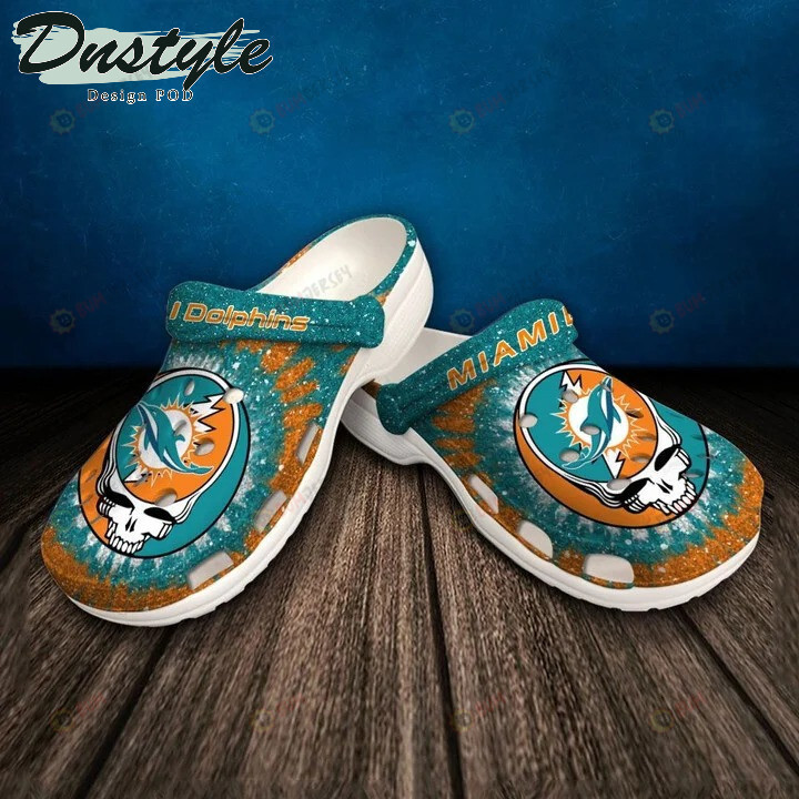 Miami Dolphins Skull Pattern Crocs Classic Clogs Shoes In Blue & Orange – Aop Clog