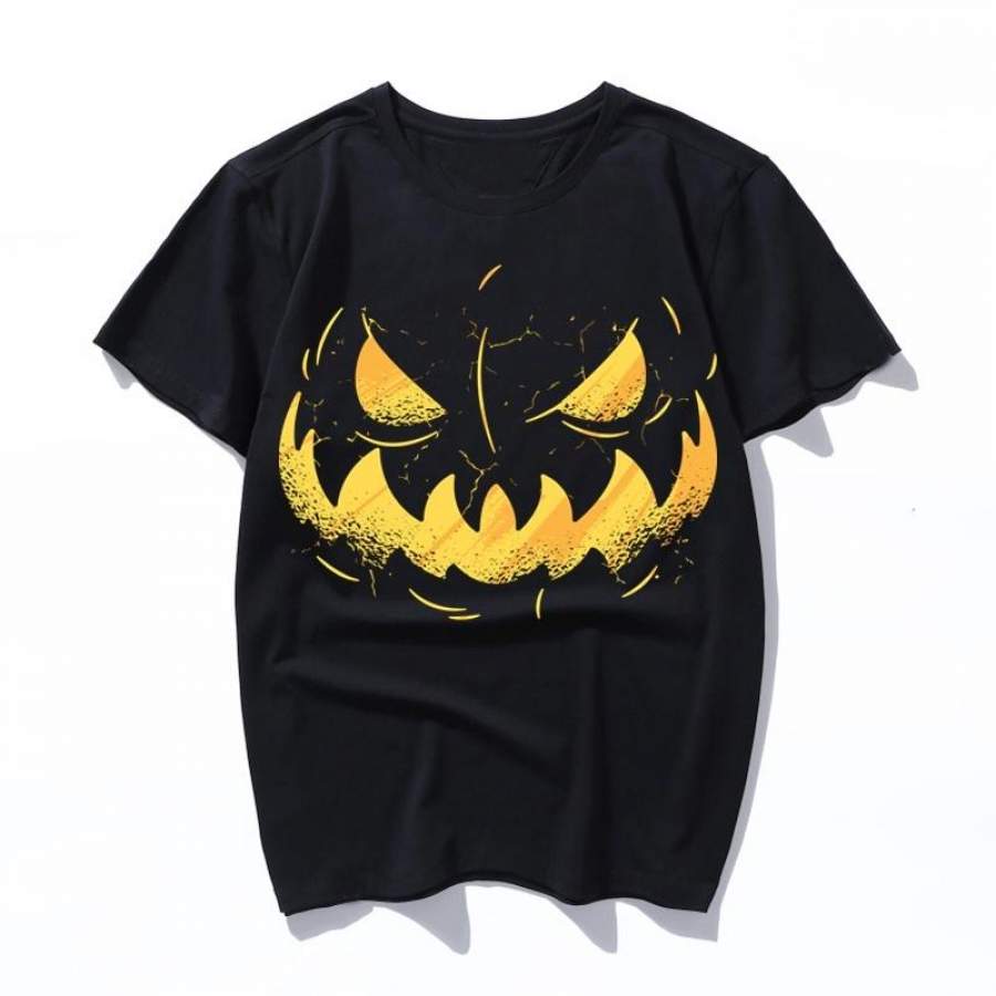 halloween pumpkin face black men t shirt women print t-shirt vintage cotton t-shirt short sleeve streetwear tumblr top XS-3XL