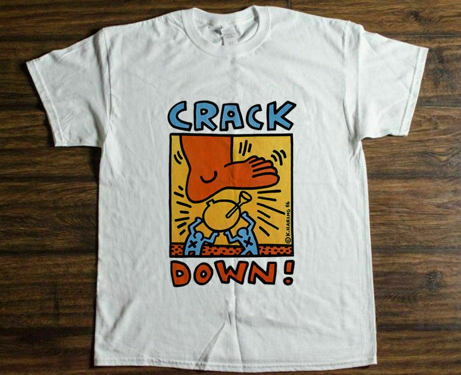 Vintage Keith Haring Crack Down T Shirt Gildan Reprint