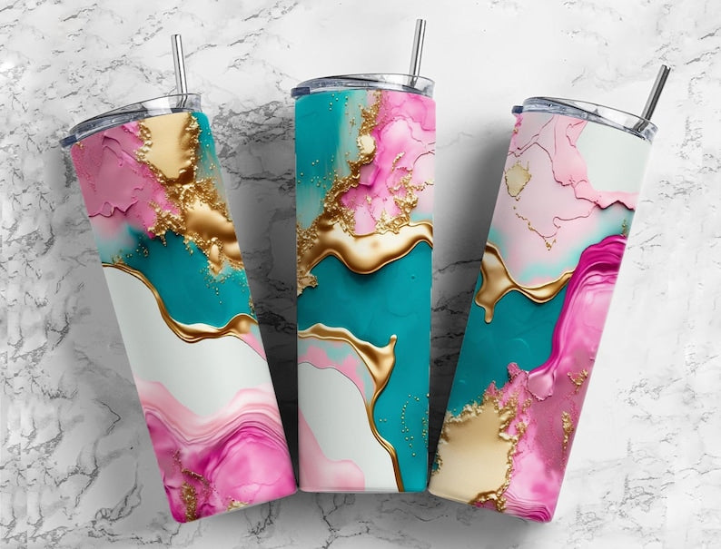 Pink And Gold 20Oz Sublimation Tumbler Designs, Colorful Teal  Straight Skinny Tumbler