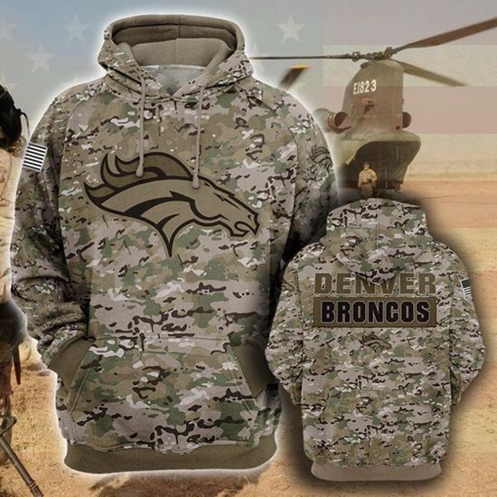 Denver Broncos Camouflage Veteran 2020 Pullover And Zippered Hoodies Custom 3D Graphic Printed 3D Hoodie For Men For Women