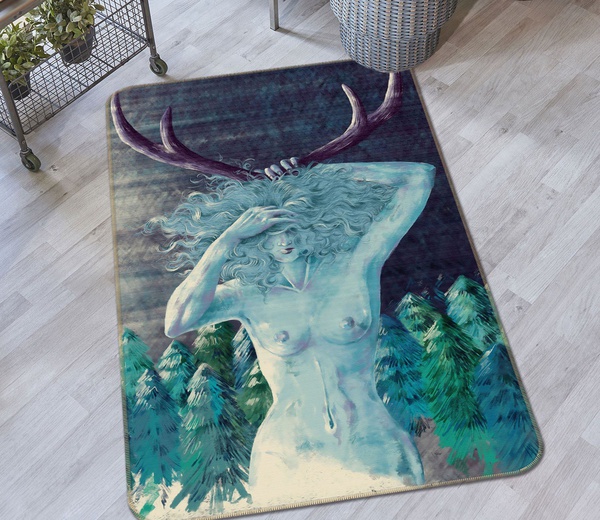 3D Antlers Beauty Pine Tree Area Rug Home Decor