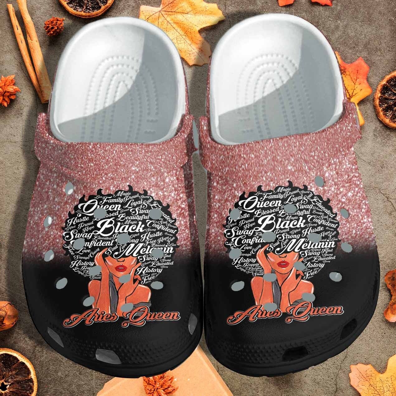 Queen Black Aries April Birthday Crocs Shoes Clogs Gift For Daughter Wife – Aries Queen Custom Crocs Shoes Clogs Birthday Gifts For Girls