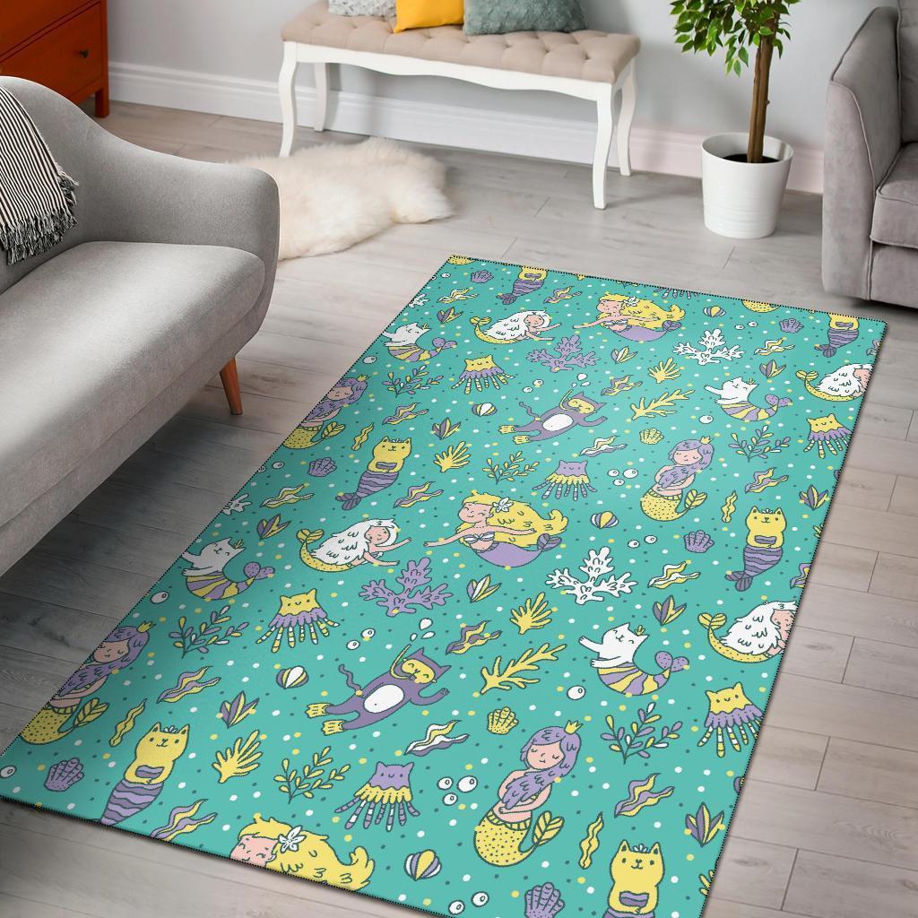 Mermaid Pattern Print Area Rug