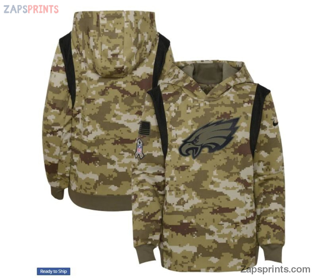 Youth Olive Philadelphia Eagles 2021 Salute To Service Therma Performance Pullover Hoodie