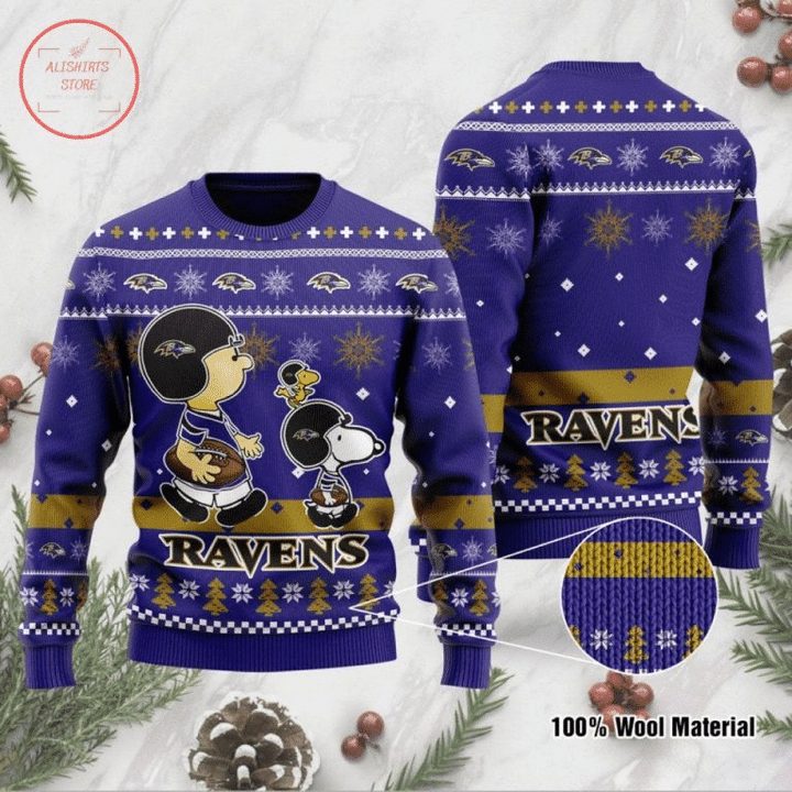 Baltimore Ravens Snoopy Gift For Fan Ugly Wool Sweater Christmas