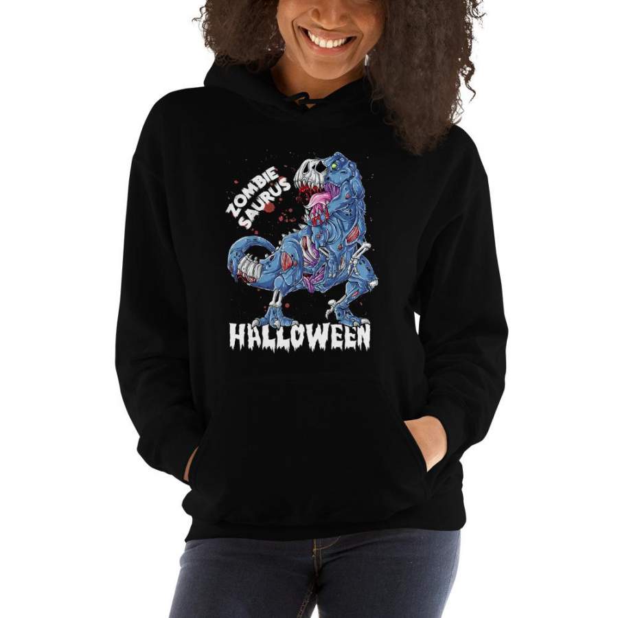 Zombie Saurus Halloween Hooded Sweatshirt Kids Dinosaur T-Rex Gifts