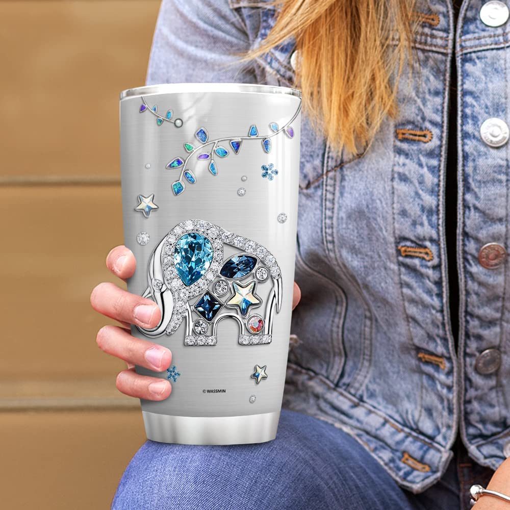 Elephant Tumbler Cup With Lid 20Oz Jewelry Drawing Elephants Stainless Steel Double Wall Vacuum Insulated Tumblers Coffee Travel Mug Birthday