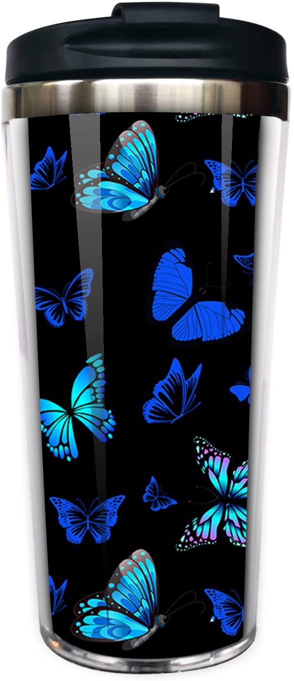 Blue Butterfly 12Oz Tumbler With Leakproof Lid,Stainless Steel Vacuum Insulated Travel Mug Coffee Cup For Ice And Hot Drink