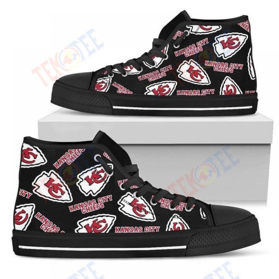 Mens Womens Script Logo Pattern Kansas City Chiefs High Top Shoes TMT632